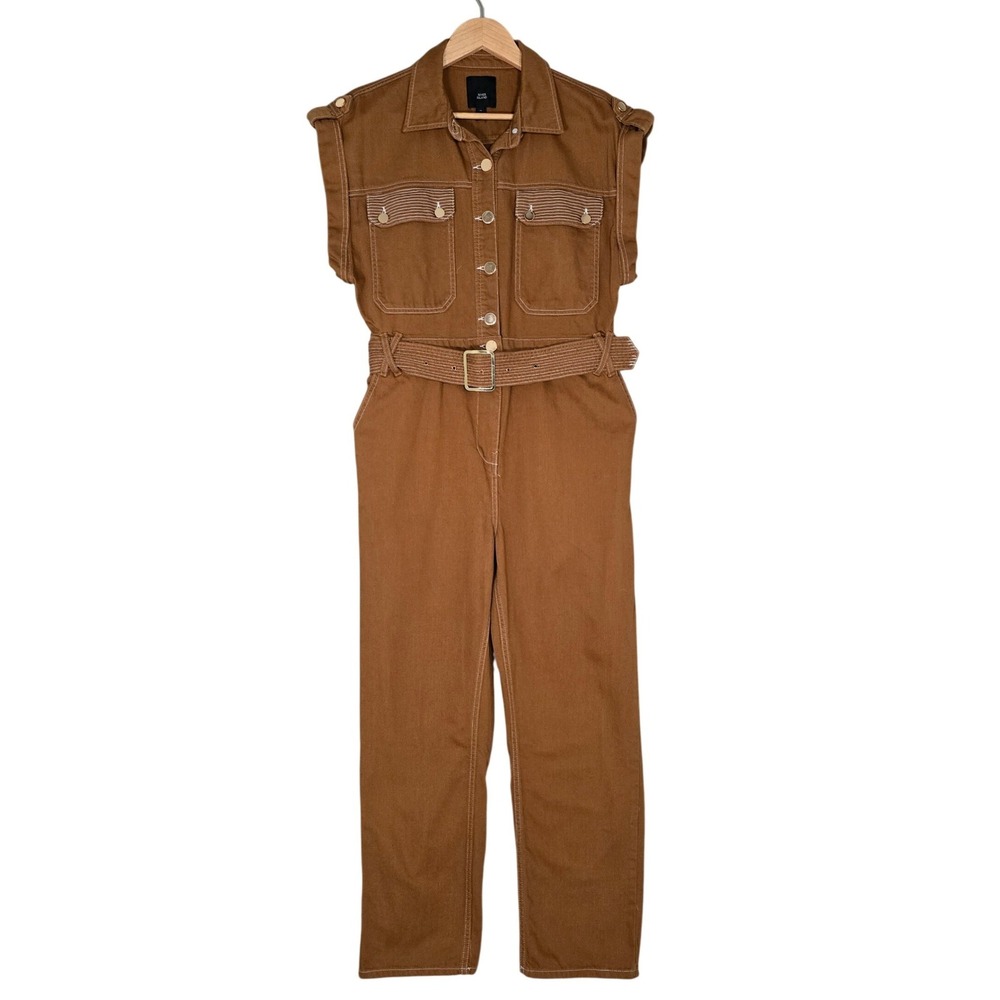 River Island Women's Cotton Belted Utility Jumpsuit Brown 10